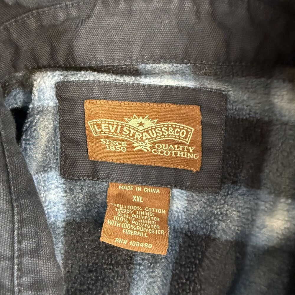 Levis Shirt Jacket Mens XXL Navy Fleece Lined Plaid Button Up Shacket Chore - Picture 4 of 8